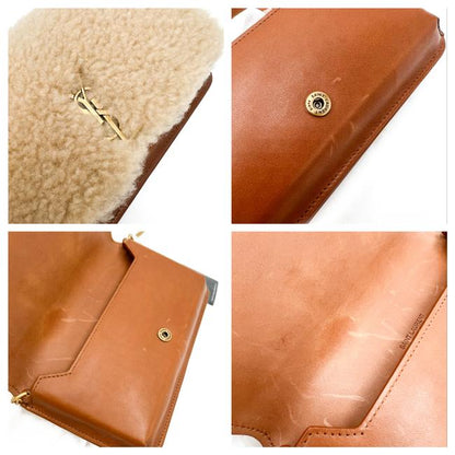Saint Laurent Monogram Envelope Ysl Shearling Phone Holder Brown Leather Cross Body Bag - photo 12