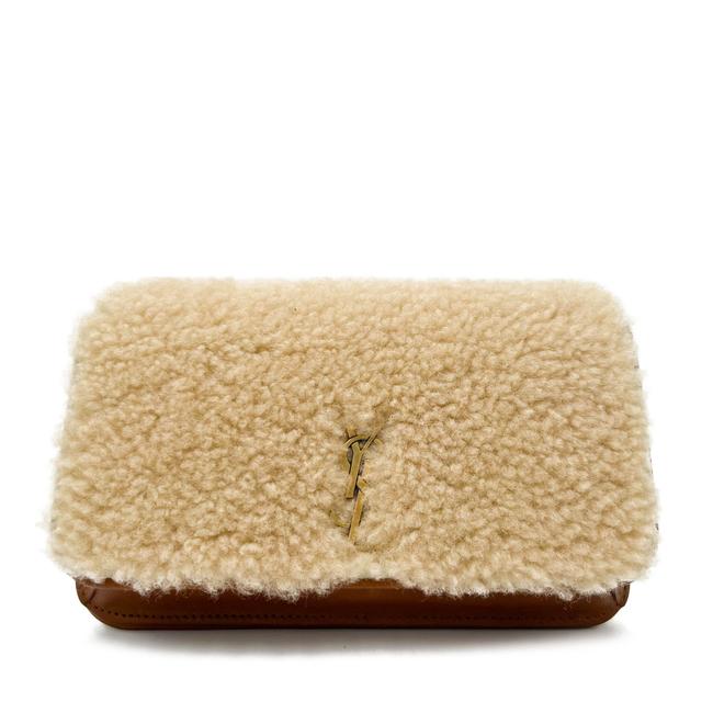 Saint Laurent Monogram Envelope Ysl Shearling Phone Holder Brown Leather Cross Body Bag - photo 3