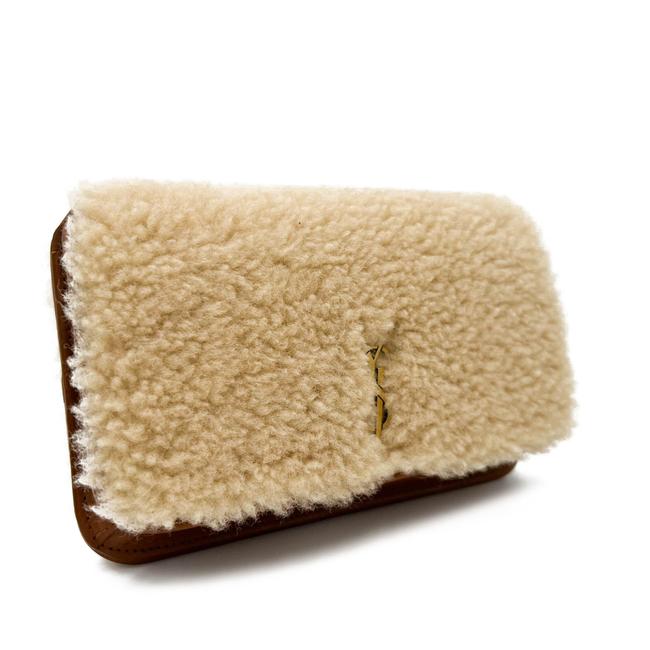 Saint Laurent Monogram Envelope Ysl Shearling Phone Holder Brown Leather Cross Body Bag - photo 4