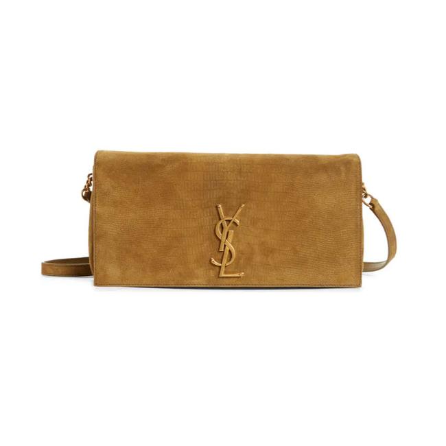 Saint Laurent Monogram Kate 99 Lizard Embossed Brown Suede Leather Shoulder Bag - photo 1