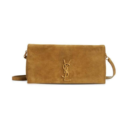Saint Laurent Monogram Kate 99 Lizard Embossed Brown Suede Leather Shoulder Bag - photo 1