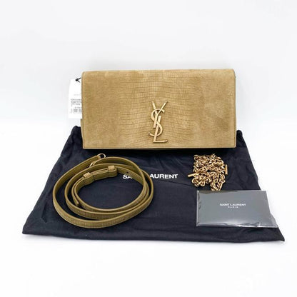 Saint Laurent Monogram Kate 99 Lizard Embossed Brown Suede Leather Shoulder Bag - photo 4