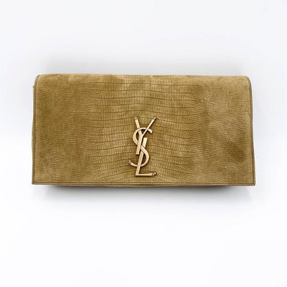 Saint Laurent Monogram Kate 99 Lizard Embossed Brown Suede Leather Shoulder Bag - photo 5
