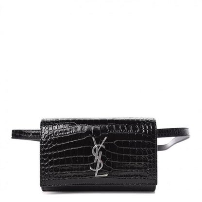Saint Laurent Monogram Kate Belt Calfskin Crocodile Embossed Black Leather Messenger Bag - photo 1