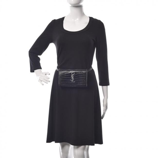 Saint Laurent Monogram Kate Belt Calfskin Crocodile Embossed Black Leather Messenger Bag - photo 2