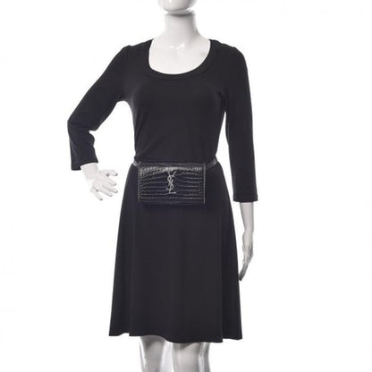 Saint Laurent Monogram Kate Belt Calfskin Crocodile Embossed Black Leather Messenger Bag - photo 2