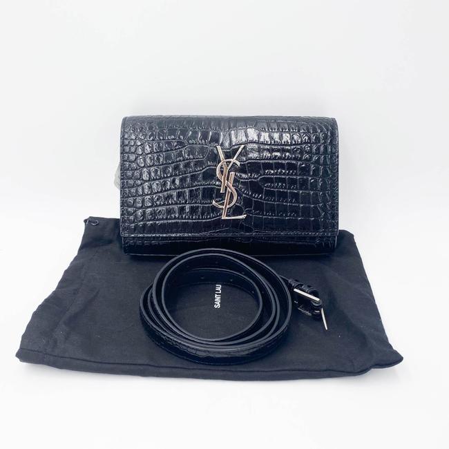 Saint Laurent Monogram Kate Belt Calfskin Crocodile Embossed Black Leather Messenger Bag - photo 3