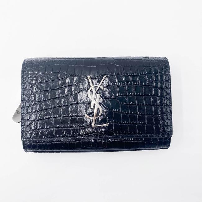 Saint Laurent Monogram Kate Belt Calfskin Crocodile Embossed Black Leather Messenger Bag - photo 4