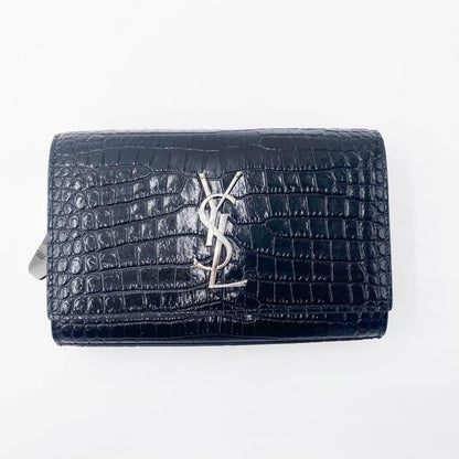 Saint Laurent Monogram Kate Belt Calfskin Crocodile Embossed Black Leather Messenger Bag - photo 4