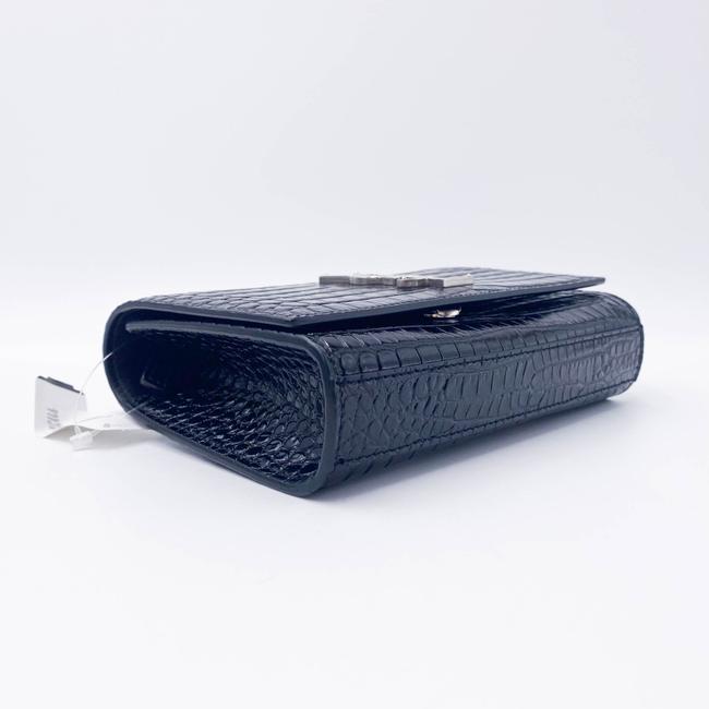 Saint Laurent Monogram Kate Belt Calfskin Crocodile Embossed Black Leather Messenger Bag - photo 7