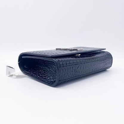 Saint Laurent Monogram Kate Belt Calfskin Crocodile Embossed Black Leather Messenger Bag - photo 7
