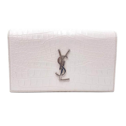 Saint Laurent Monogram Kate Calfskin Crocodile Embossed White Leather Clutch - photo 1