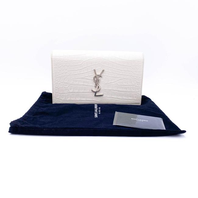 Saint Laurent Monogram Kate Calfskin Crocodile Embossed White Leather Clutch - photo 2