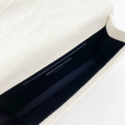 Saint Laurent Monogram Kate Calfskin Crocodile Embossed White Leather Clutch - photo 11