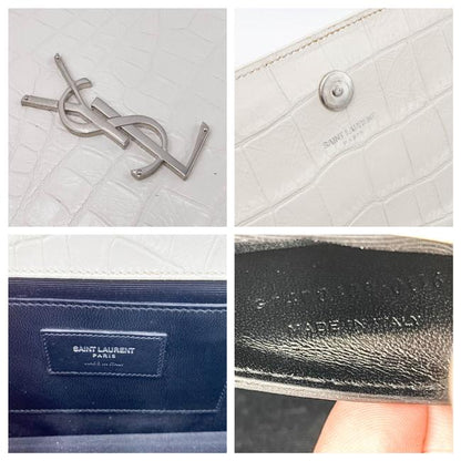 Saint Laurent Monogram Kate Calfskin Crocodile Embossed White Leather Clutch - photo 12
