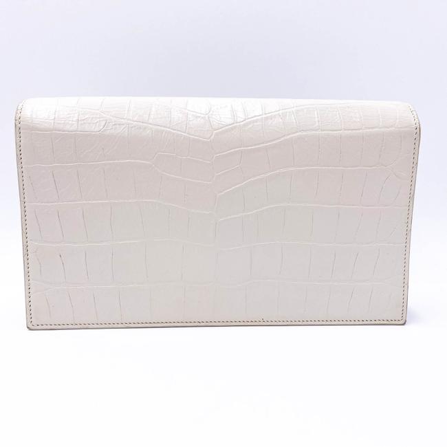 Saint Laurent Monogram Kate Calfskin Crocodile Embossed White Leather Clutch - photo 4