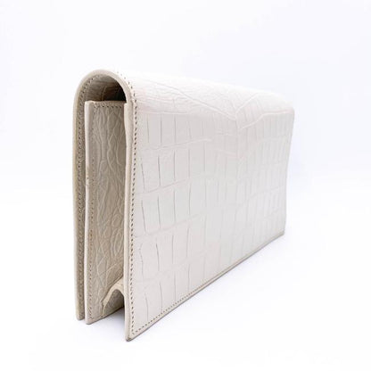Saint Laurent Monogram Kate Calfskin Crocodile Embossed White Leather Clutch - photo 5