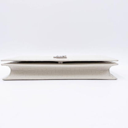Saint Laurent Monogram Kate Calfskin Crocodile Embossed White Leather Clutch - photo 6