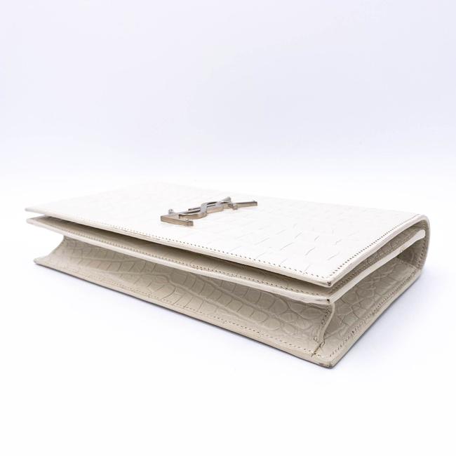 Saint Laurent Monogram Kate Calfskin Crocodile Embossed White Leather Clutch - photo 8