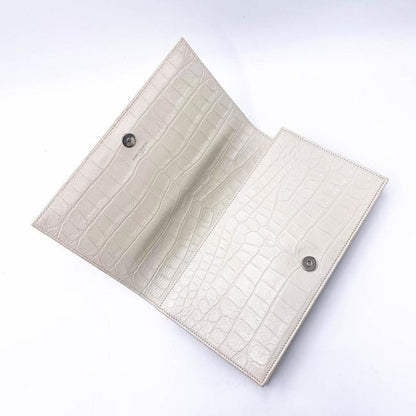 Saint Laurent Monogram Kate Calfskin Crocodile Embossed White Leather Clutch - photo 10