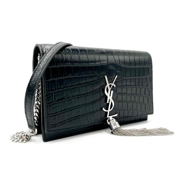 Saint Laurent Monogram Kate Chain Wallet Croc Embossed Monogram Tassel Black Calfskin Leather Shoulder Bag - image 1