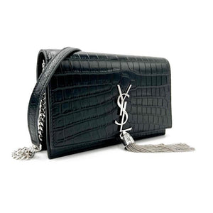 Saint Laurent Monogram Kate Chain Wallet Croc Embossed Monogram Tassel Black Calfskin Leather Shoulder Bag - image 1