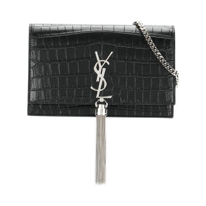 Saint Laurent Monogram Kate Chain Wallet Croc Embossed Monogram Tassel Black Calfskin Leather Shoulder Bag - image 2