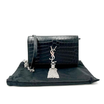 Saint Laurent Monogram Kate Chain Wallet Croc Embossed Monogram Tassel Black Calfskin Leather Shoulder Bag - image 4