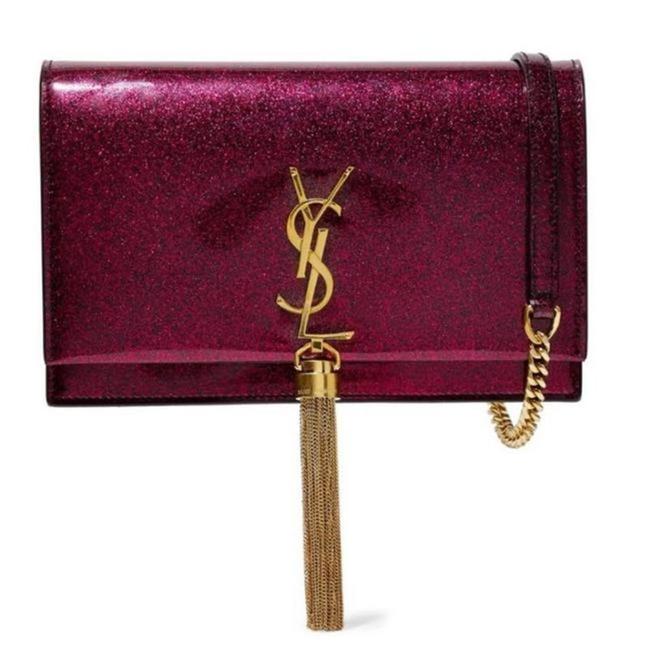Saint Laurent Monogram Kate Chain Wallet Glitter Tassel Red Patent Leather Shoulder Bag - photo 1
