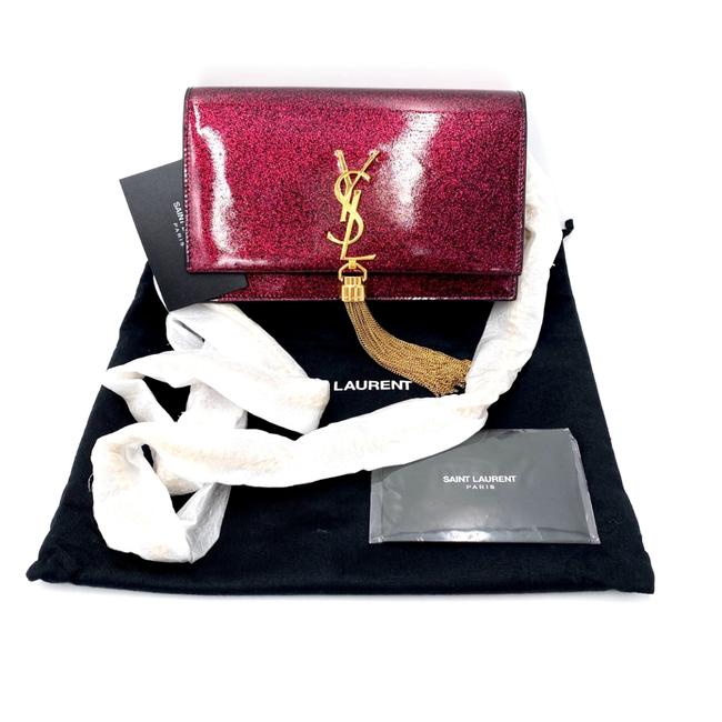 Saint Laurent Monogram Kate Chain Wallet Glitter Tassel Red Patent Leather Shoulder Bag - photo 3