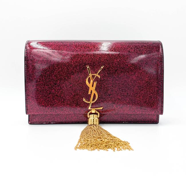 Saint Laurent Monogram Kate Chain Wallet Glitter Tassel Red Patent Leather Shoulder Bag - photo 4
