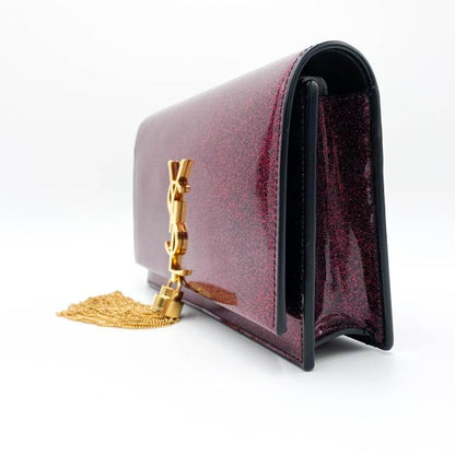 Saint Laurent Monogram Kate Chain Wallet Glitter Tassel Red Patent Leather Shoulder Bag - photo 6