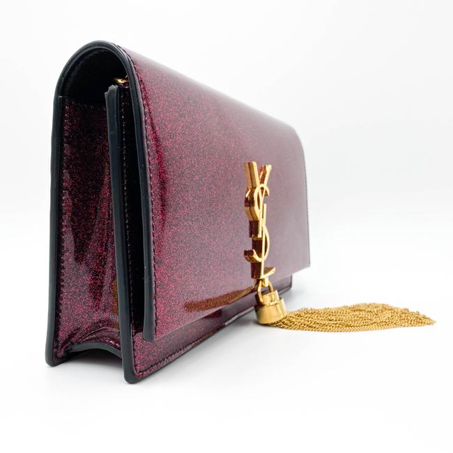 Saint Laurent Monogram Kate Chain Wallet Glitter Tassel Red Patent Leather Shoulder Bag - photo 7