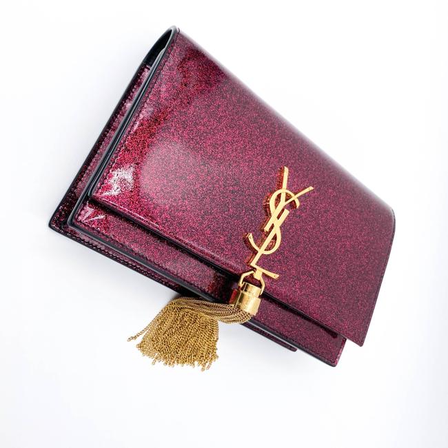 Saint Laurent Monogram Kate Chain Wallet Glitter Tassel Red Patent Leather Shoulder Bag - photo 9