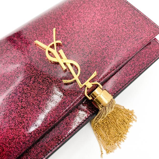 Saint Laurent Monogram Kate Chain Wallet Glitter Tassel Red Patent Leather Shoulder Bag - photo 10