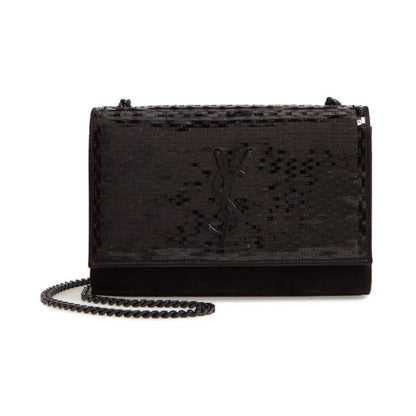 Saint Laurent Monogram Kate Crossbody Paillette Embellished Black Suede Leather Shoulder Bag - image 1