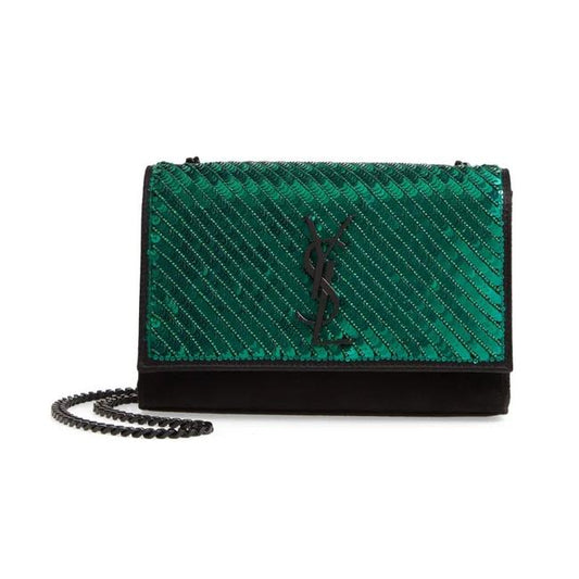 Saint Laurent Monogram Kate Crossbody Small Sequin Black Suede Leather Shoulder Bag - photo 1
