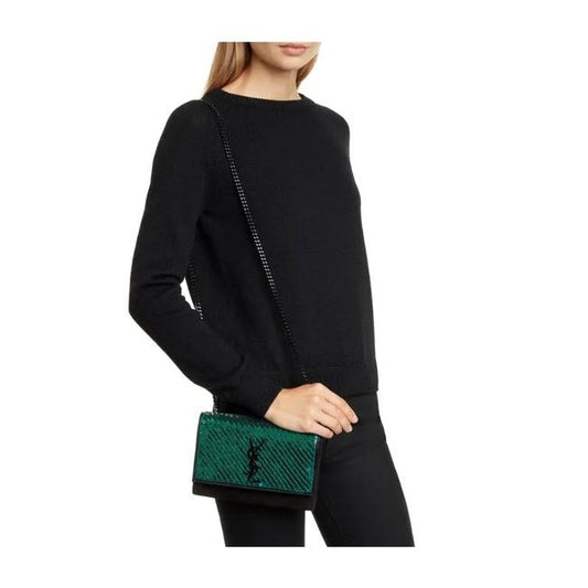 Saint Laurent Monogram Kate Crossbody Small Sequin Black Suede Leather Shoulder Bag - photo 2