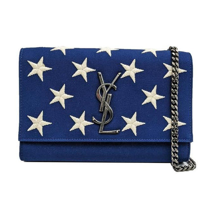 Saint Laurent Monogram Kate Embroidered Stars Small Satchel Bianco Blue Canvas Shoulder Bag - image 1