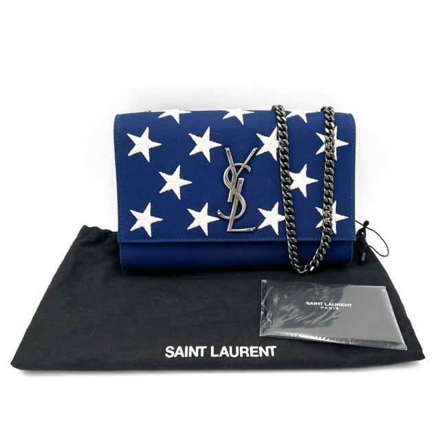 Saint Laurent Monogram Kate Embroidered Stars Small Satchel Bianco Blue Canvas Shoulder Bag - image 3