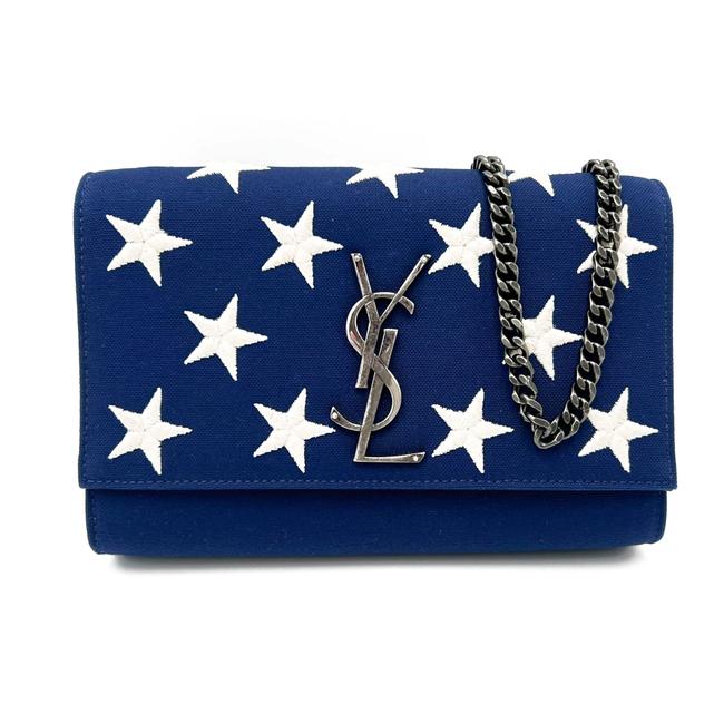 Saint Laurent Monogram Kate Embroidered Stars Small Satchel Bianco Blue Canvas Shoulder Bag - image 4