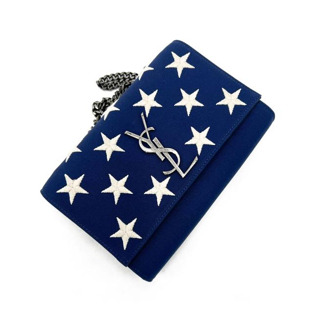 Saint Laurent Monogram Kate Embroidered Stars Small Satchel Bianco Blue Canvas Shoulder Bag - image 7