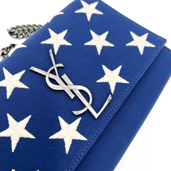 Saint Laurent Monogram Kate Embroidered Stars Small Satchel Bianco Blue Canvas Shoulder Bag - image 8