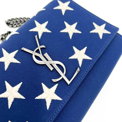 Saint Laurent Monogram Kate Embroidered Stars Small Satchel Bianco Blue Canvas Shoulder Bag - image 8