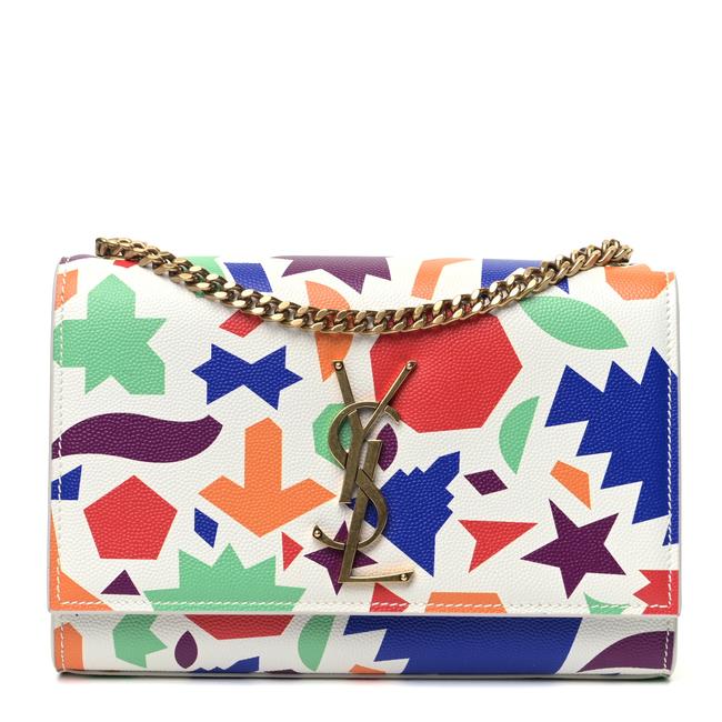 Saint Laurent Monogram Kate Grain De Poudre Small Classic Shapes Print White Leather Cross Body Bag - image 1