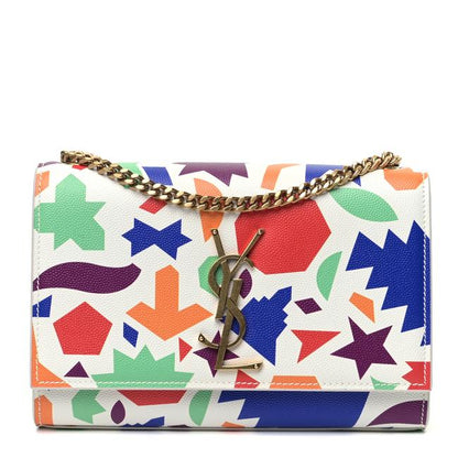 Saint Laurent Monogram Kate Grain De Poudre Small Classic Shapes Print White Leather Cross Body Bag - image 1