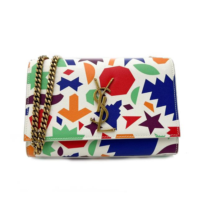 Saint Laurent Monogram Kate Grain De Poudre Small Classic Shapes Print White Leather Cross Body Bag - image 3