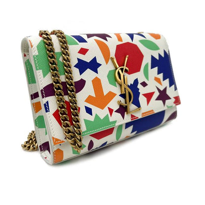 Saint Laurent Monogram Kate Grain De Poudre Small Classic Shapes Print White Leather Cross Body Bag - image 5