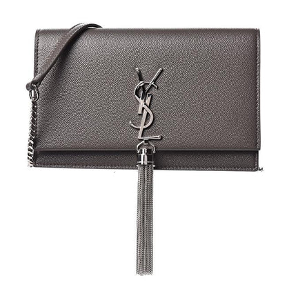 Saint Laurent Monogram Kate Grain De Poudre Small Classic Tassel Grey Leather Shoulder Bag - photo 12