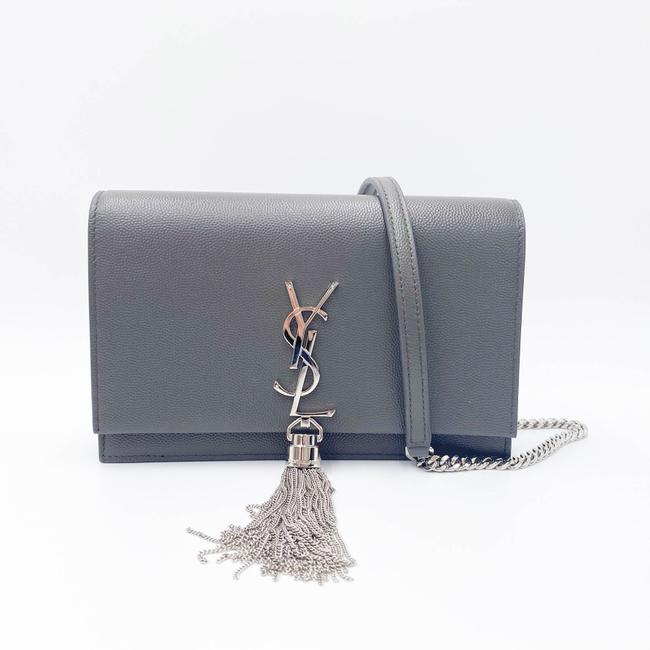 Saint Laurent Monogram Kate Grain De Poudre Small Classic Tassel Grey Leather Shoulder Bag - photo 4